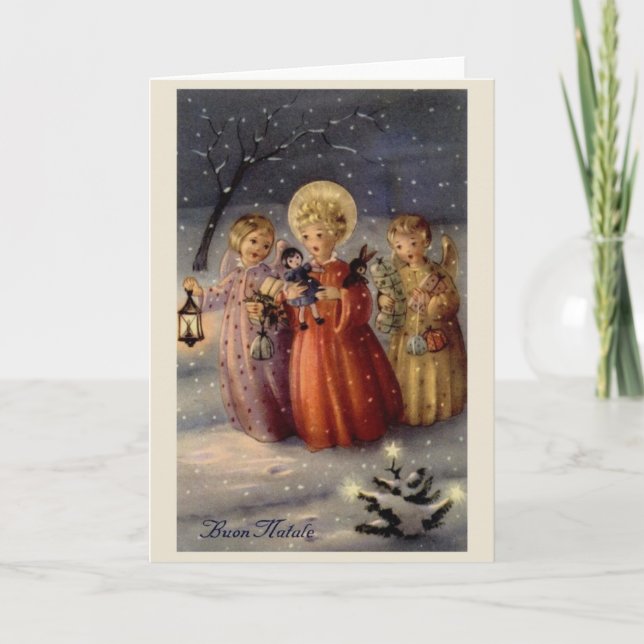 Vintage italienische Engels-Weihnachtsgruß-Karte Feiertagskarte (Vorderseite)