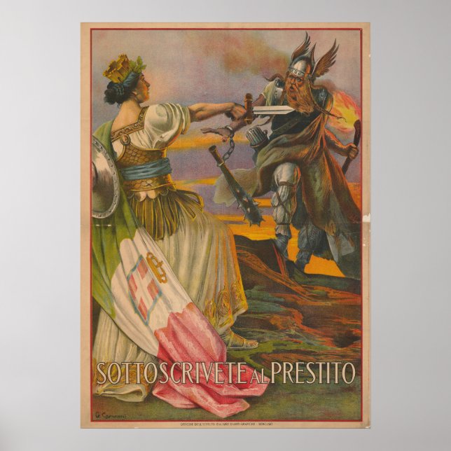 Vintage italienische Illustration eines weiblichen Poster (Vorne)