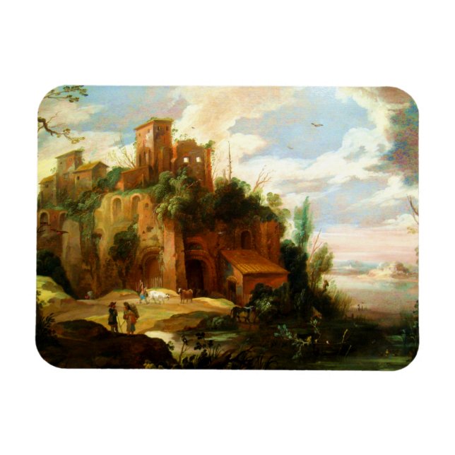 Vintage italienische Landschaft mit Ruinen Magnet (Horizontal)