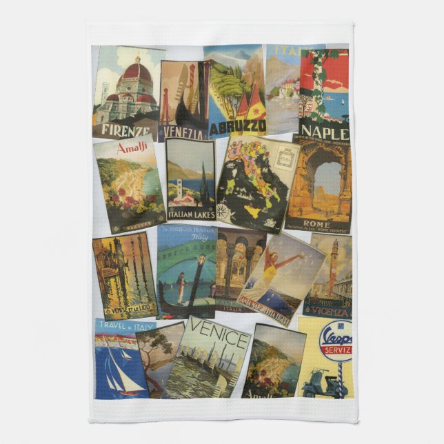 Vintage italienische Reiseposterkollektion  Geschirrtuch (Vertikal)