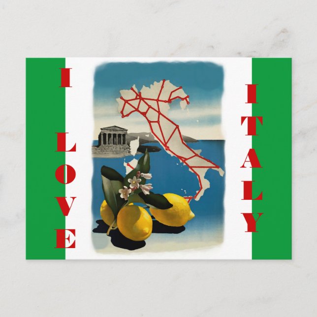Vintage Italienische Reisepostkarte mit Flaggenfar Postkarte (Vorderseite)