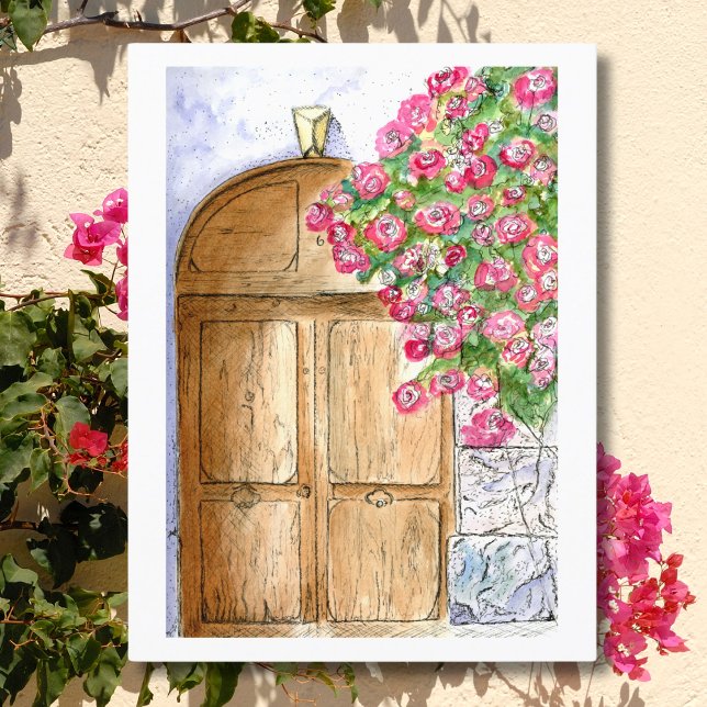 Vintage italienische Tür mit Bougainvillea Postkarte (Von Creator hochgeladen)