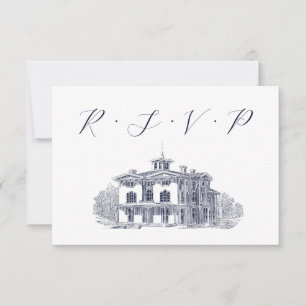 Vintage Italienische Villa Illustration Hochzeit RSVP Karte