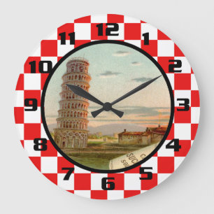 Vintage Italy red and white checkered Pattern Große Wanduhr