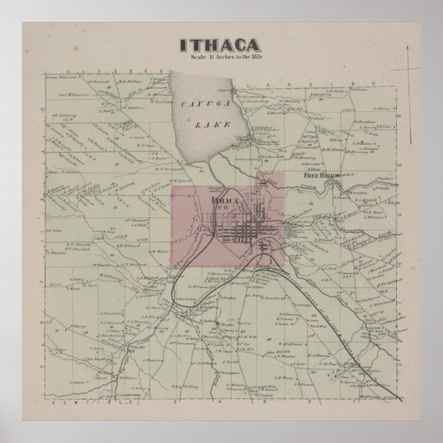 Vintage Ithaca NY Karte (1866) Poster (Vorne)