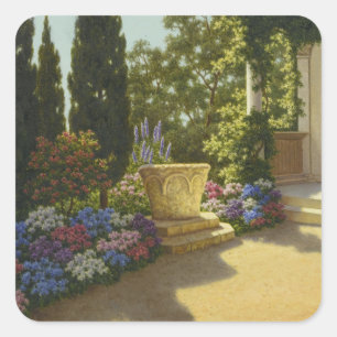 Vintage Ivan Choultse Jardin Villa Cypris       Quadratischer Aufkleber