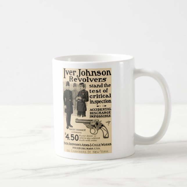 Vintage Iver Johnson Revolver Waffe Werbe Kaffeeta Kaffeetasse (Rechts)