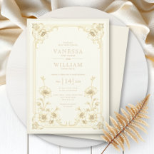 Vintage ivory and sepia floral frame wedding