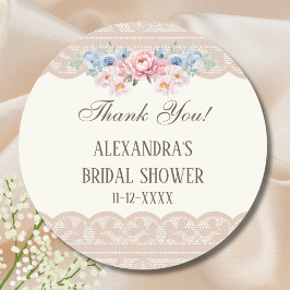 Vintage Ivory Floral Lace Bridal Shower Thank You Runder Aufkleber