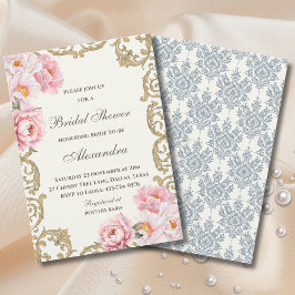 Vintage Ivory Pink Floral Peony Bridal Shower Einladung
