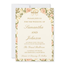 Vintage Ivory Script Wedding Invitation