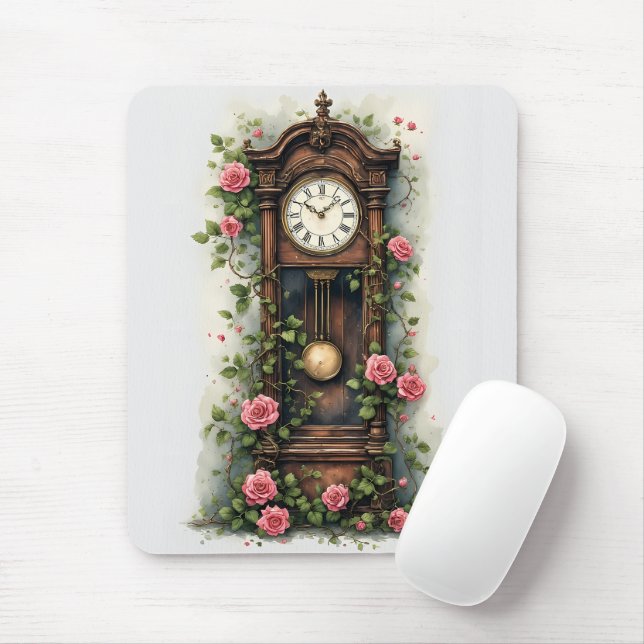 Vintage Ivy Rose Grandfather Clock Mousepad (Mit Mouse)