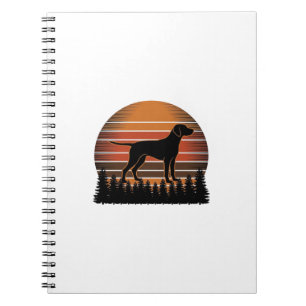 Vintage-Jagdhund-Sonnenuntergang-Wald-Vektordesign Notizblock