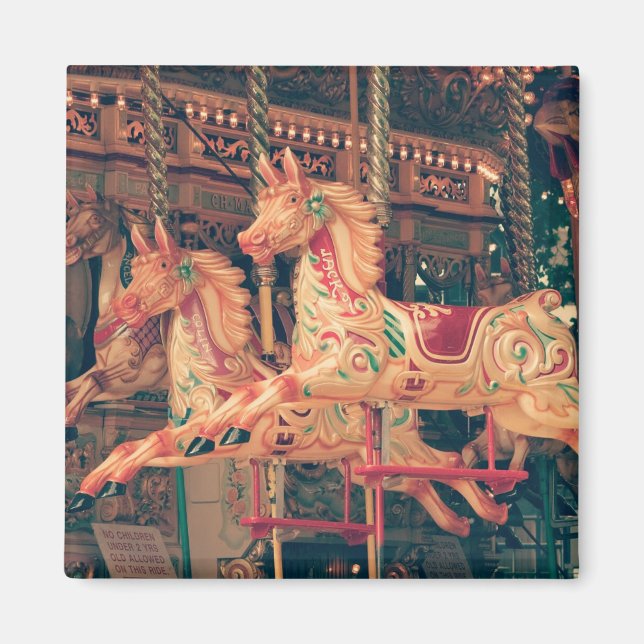 Vintage-Jahrmarkt-Karussellpferde-Magnet Magnet (Vorne)