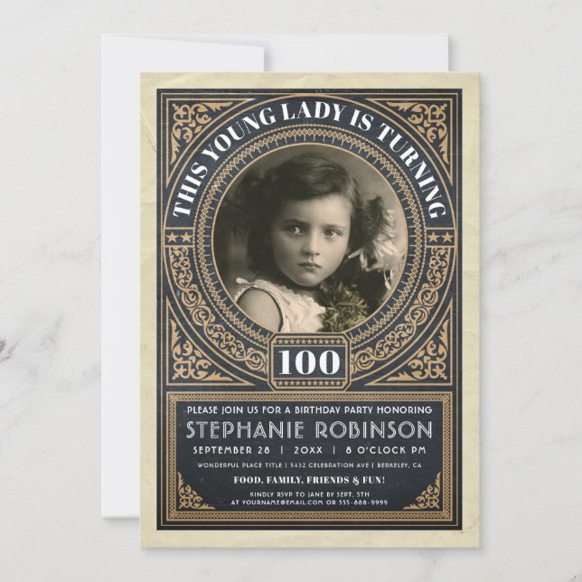 Vintage Jalon Anniversaire Invitations Votre Photo (Devant)