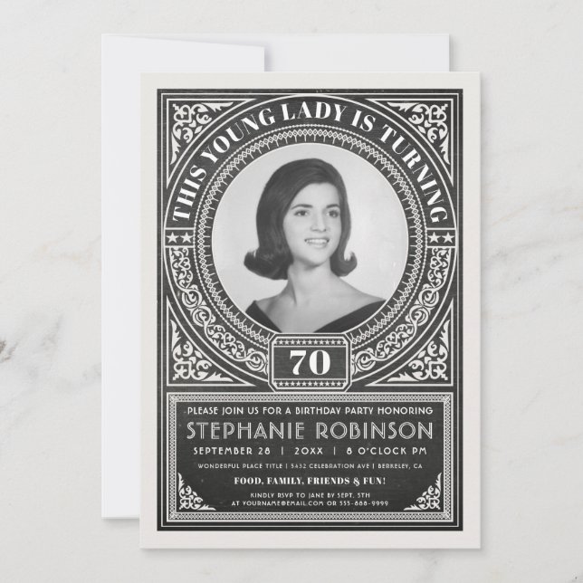 Vintage Jalon Anniversaire Invitations Votre Photo (Devant)