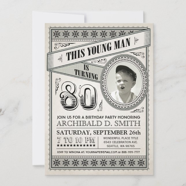 Vintage Jalon Anniversaire Invitations Votre Photo (Devant)