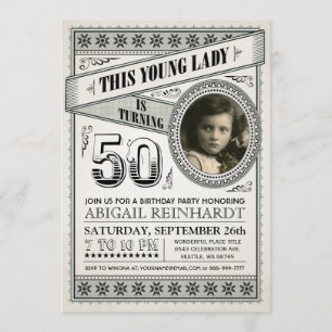 Vintage jalon Anniversaire Invitations Votre Photo