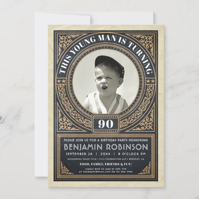 Vintage jalon Anniversaire Invitations Votre Photo (Devant)
