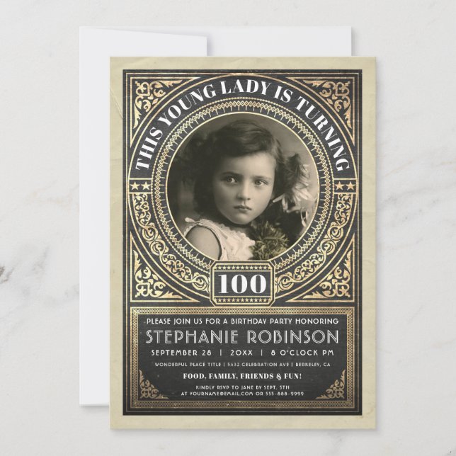 Vintage Jalon Anniversaire Invitations Votre Photo (Devant)