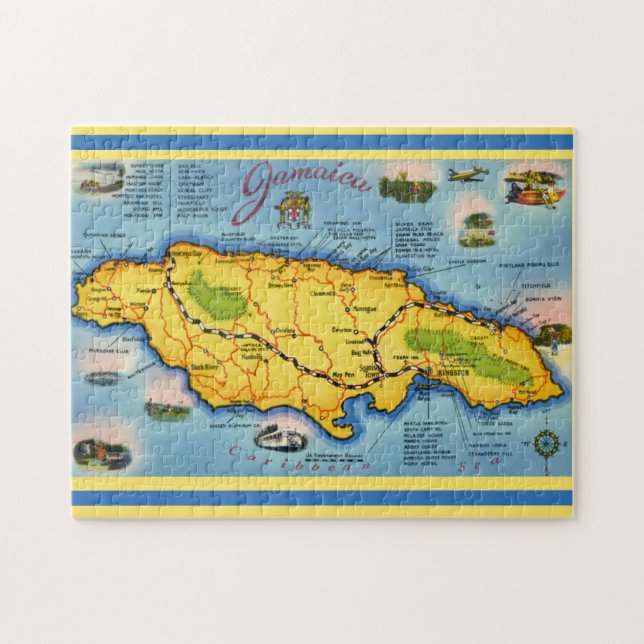 Vintage Jamaica Map Postcard (Horizontal)