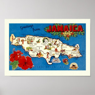Vintage jamaikanische Inselkarte Poster