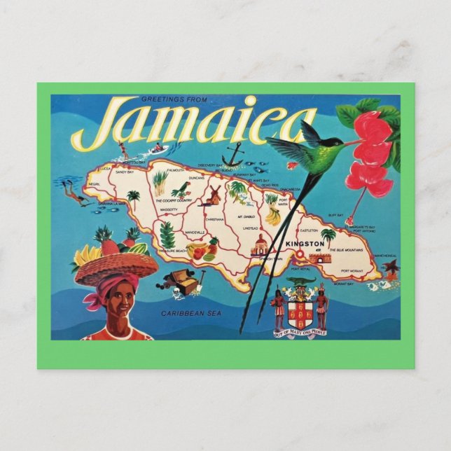 Vintage jamaikanische Inselkarte Postkarte (Vorderseite)