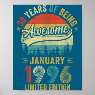 Vintage Januar 1996 Alt 30. Geburtstag Männer Frau Poster