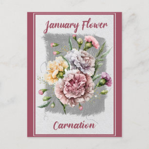 Vintage-Januar-Blume-Nelke-Blumen- Postkarte