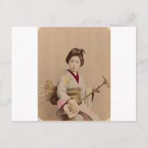 Vintage-Japan-Geisha spielt Shamisen Postkarte