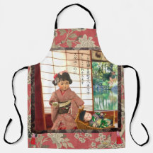 Vintage-Japan-Ningyo-Druck-Schürze