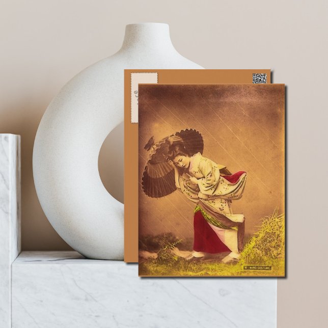 Vintage Japanerin im Wind Postkarte (Von Creator hochgeladen)