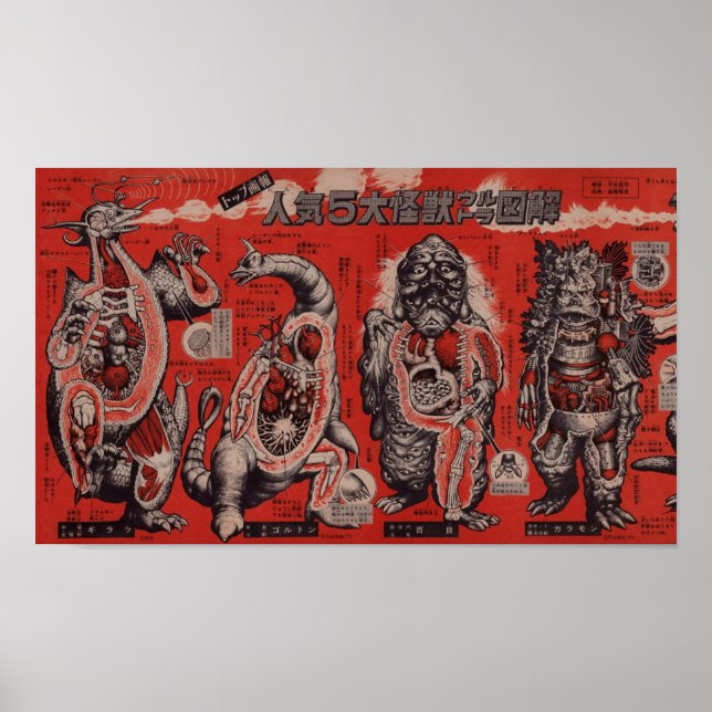 Vintage Japanese Cutaway Monster  Poster (Vorne)