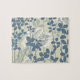 Vintage Japanisch Blau Botanisch: Cremeblattfarn