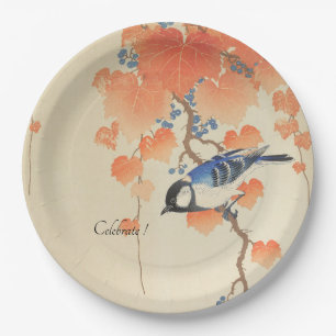 Vintage japanische Aquarellbilder mit Vogel Pappteller