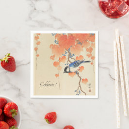 Vintage japanische Aquarelldrucke mit Vogel Serviette
