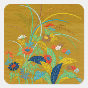 Vintage Japanische Blumen Wildblume G.A. Audsley Quadratischer Aufkleber