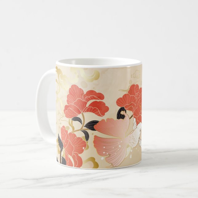 Vintage japanische Blumenkunst Kaffeetasse (Vorderseite Links)
