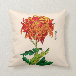 Vintage japanische Chrysantheme. Rost und Orange Kissen