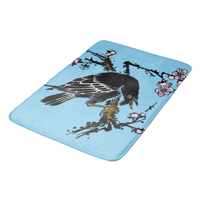 Vintage japanische Crow- und Kirschblüten Badematte (Schrägansicht)