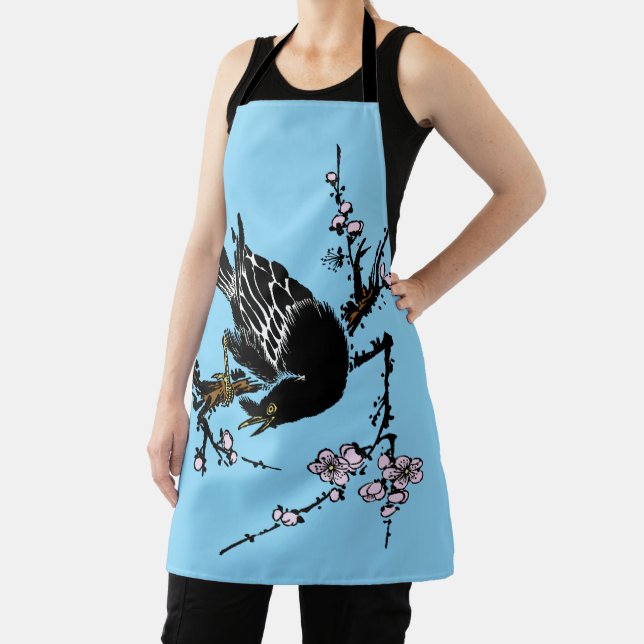 Vintage japanische Crow- und Kirschblüten Schürze (InSitu)