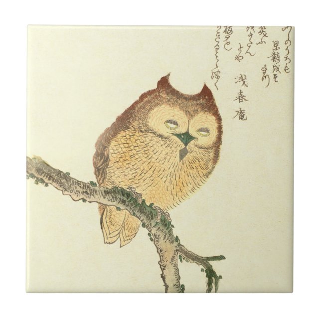 Vintage japanische Eule des feine Kunst-Druck-| Fliese (Vorderseite)