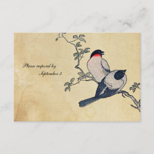 Vintage japanische Finches uAwg mit Umschlägen RSVP Karte