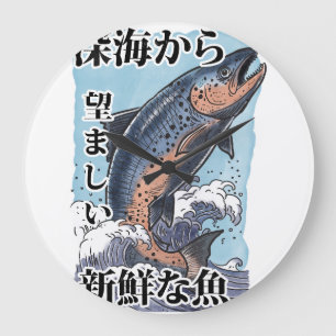 vintage japanische Fischereikunst Große Wanduhr