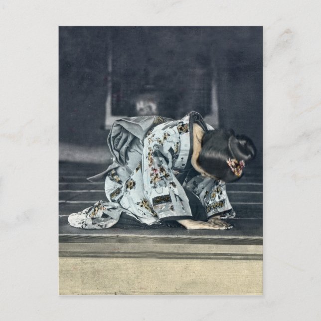 Vintage japanische Frau Bowing Dogeza Postkarte (Vorderseite)