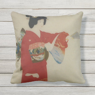 Vintage japanische Frau im roten Kimono Kissen Für Draußen