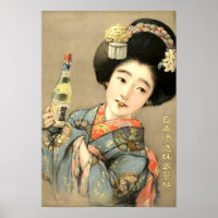 Vintage japanische Frau in Kimono mit Sake