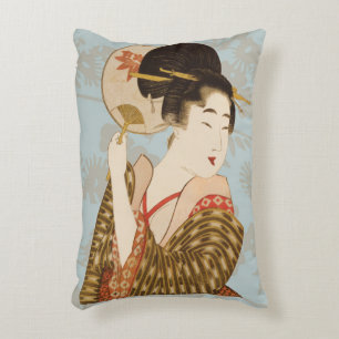 Vintage japanische Geisha Girl in Kimono mit Fan Dekokissen