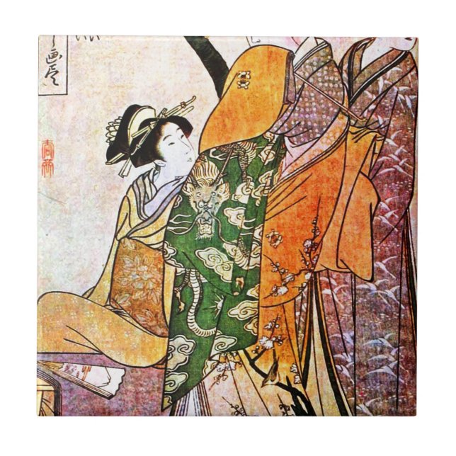 Vintage japanische Geisha-Grafik Fliese (Vorderseite)