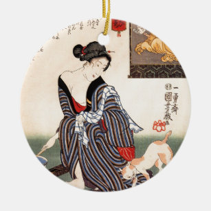 Vintage japanische Geisha-Mädchen-Kunst Keramik Ornament